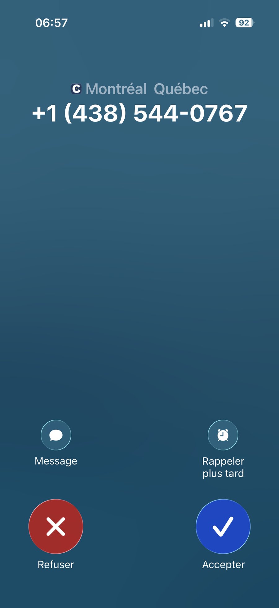 Appel entrant Callizy sur iPhone