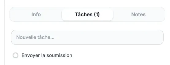 The "Tasks (1)" tab on a contact’s card: the "New task..." field and, below it, a task to do, "Send the quote", not yet checked off.