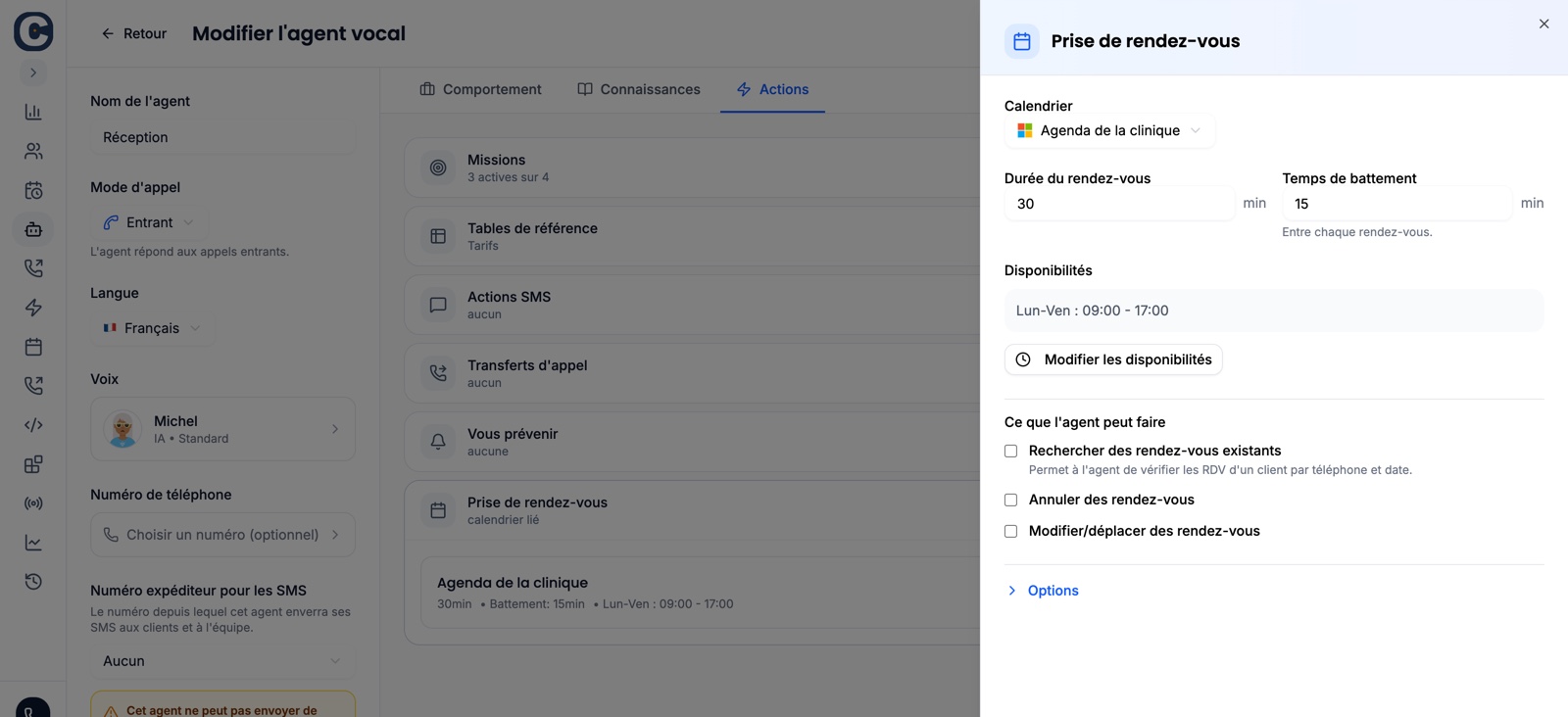 Réglage de la prise de rendez-vous d’un agent IA Callizy sur un agenda Microsoft 365